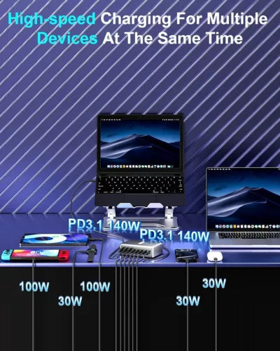 10x 600W GaN Fast Charging Station – USB-C PD Desktop Charger for iPhone & Laptops