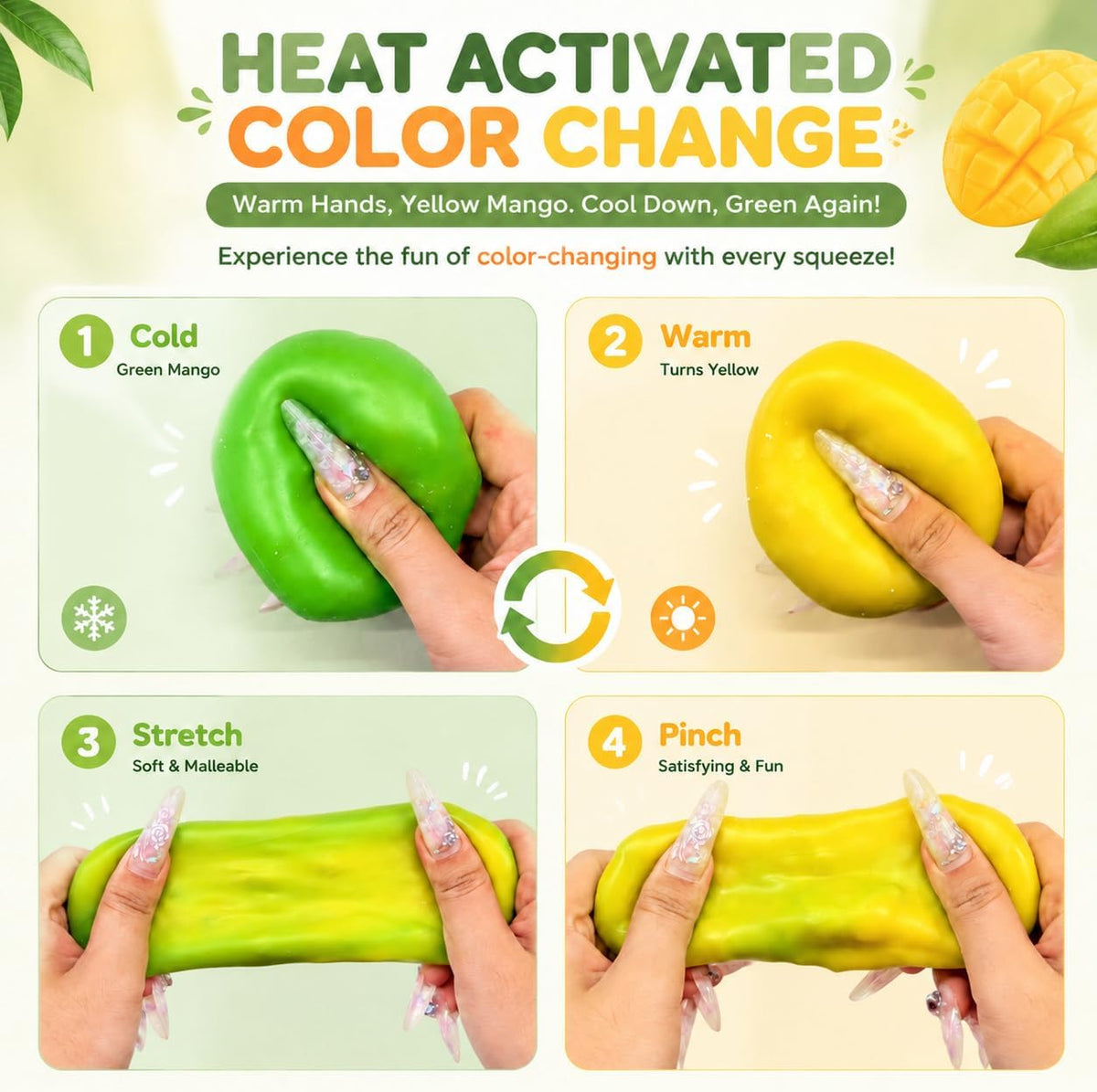 Crunchy Mango Squishy - Heat Activated Color Changing Mango Squishy
