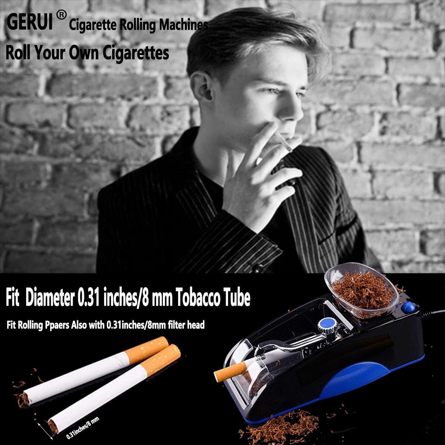 8MM Auto Cigarette Machine Tobacco Rolling Maker Roller Electric Injector Tube 354676381019