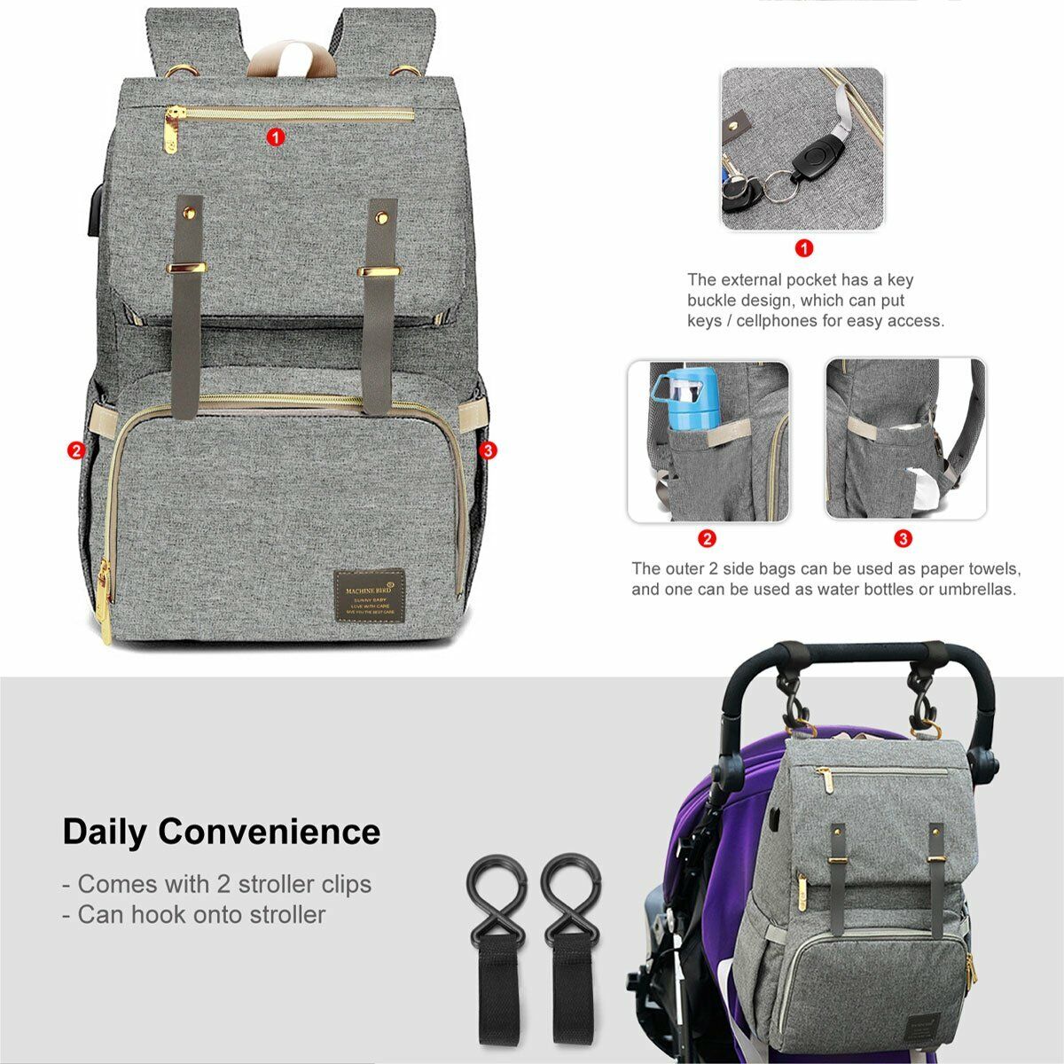 2024 NEW Luxury Baby Diaper Bag Nappy Backpack Waterproof Mummy Changing Bag