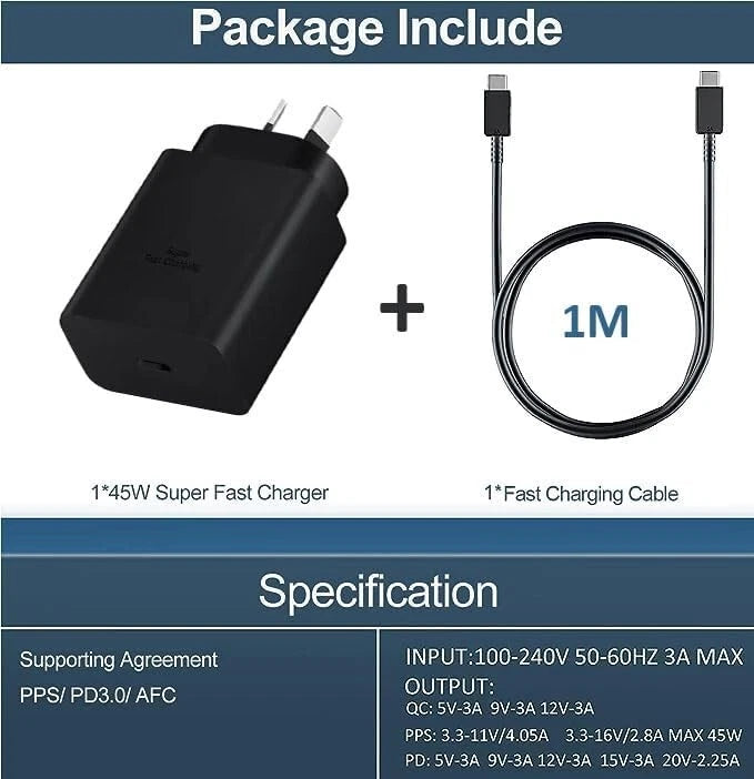 45W Super Fast Wall Charger w/Type-C Cable For Samsung Galaxy S21 22 S23 Ultra