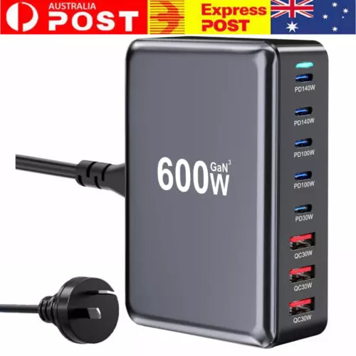 10x 600W GaN Fast Charging Station – USB-C PD Desktop Charger for iPhone & Laptops