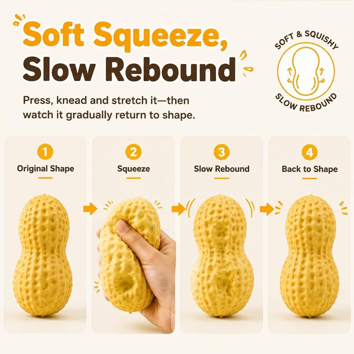 Crunchy Peanut Squishy Toys, Crunchy Squishy Fidget Toys for Relief