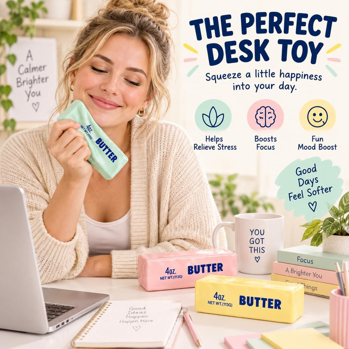 Crunchy Butter Squishy, Soft Squeeze Sensory Fidget Toy with Crunchy ASMR Texture, Butter Stick Stress Relief Toy, Fun Novelty Gift for Kids Teens and Adults