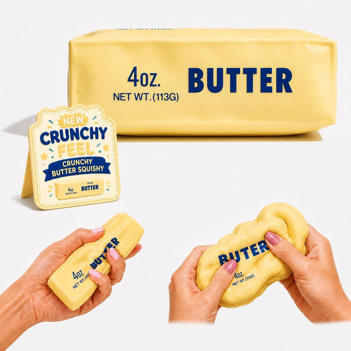 Crunchy Butter Squishy, Soft Squeeze Sensory Fidget Toy with Crunchy ASMR Texture, Butter Stick Stress Relief Toy, Fun Novelty Gift for Kids Teens and Adults