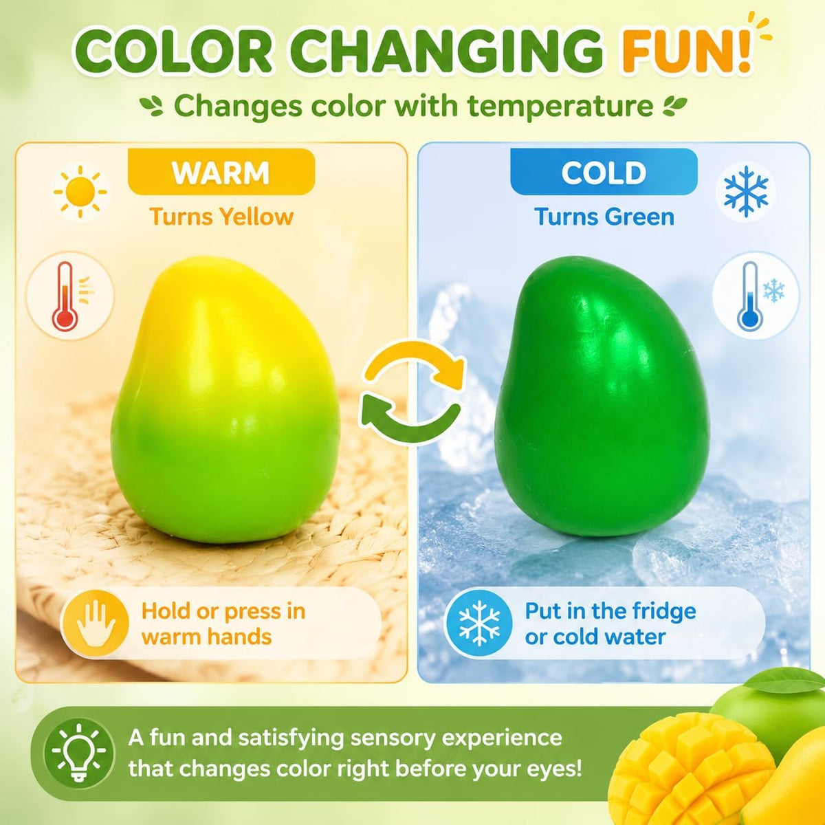 Crunchy Mango Squishy - Heat Activated Color Changing Mango Squishy