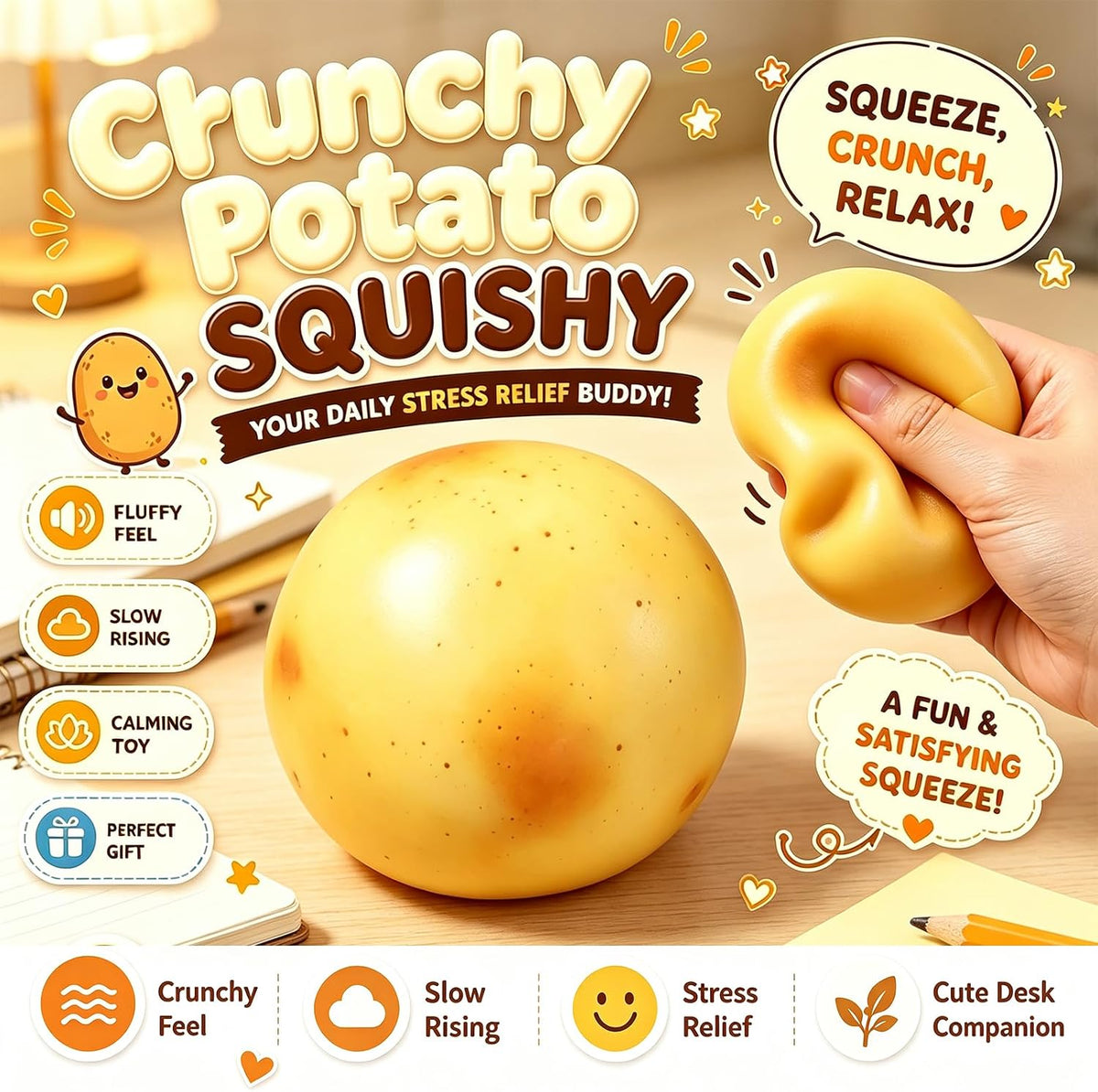 Crunchy Potato Squishy Toys, Slow Rising Sensory Toys for Stress Relief