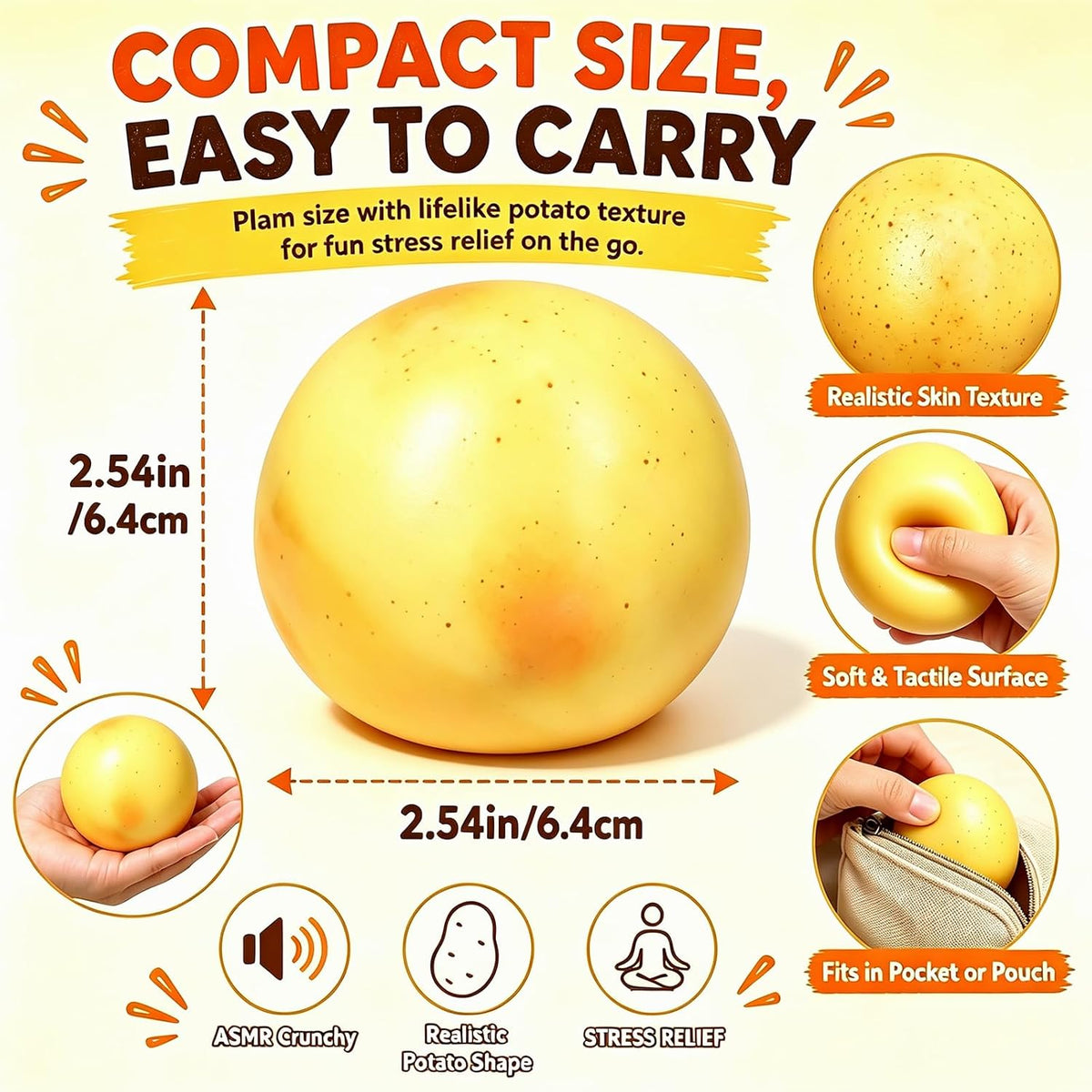 Crunchy Potato Squishy Toys, Slow Rising Sensory Toys for Stress Relief