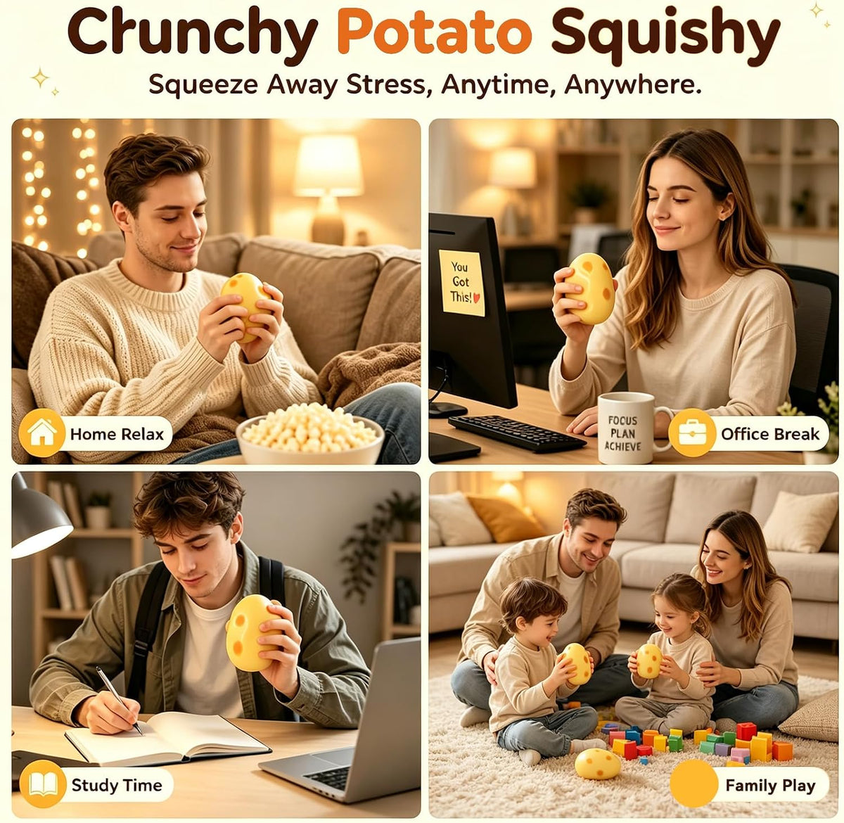 Crunchy Potato Squishy Toys, Slow Rising Sensory Toys for Stress Relief