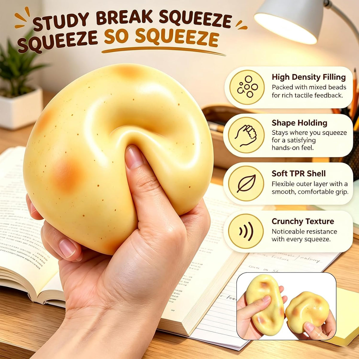 Crunchy Potato Squishy Toys, Slow Rising Sensory Toys for Stress Relief