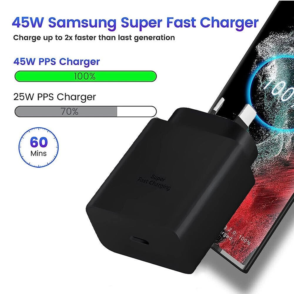 Genuine Samsung 45W Super FAST Wall Charger PD Adapter & Type C USB-C Cable S23