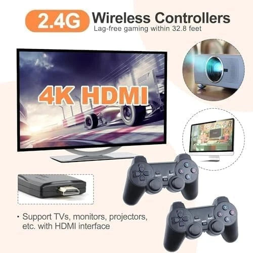 Wireless 20000+ 4K HDMI TV Video Game Stick Retro Gaming Console w/ 2 Controller
