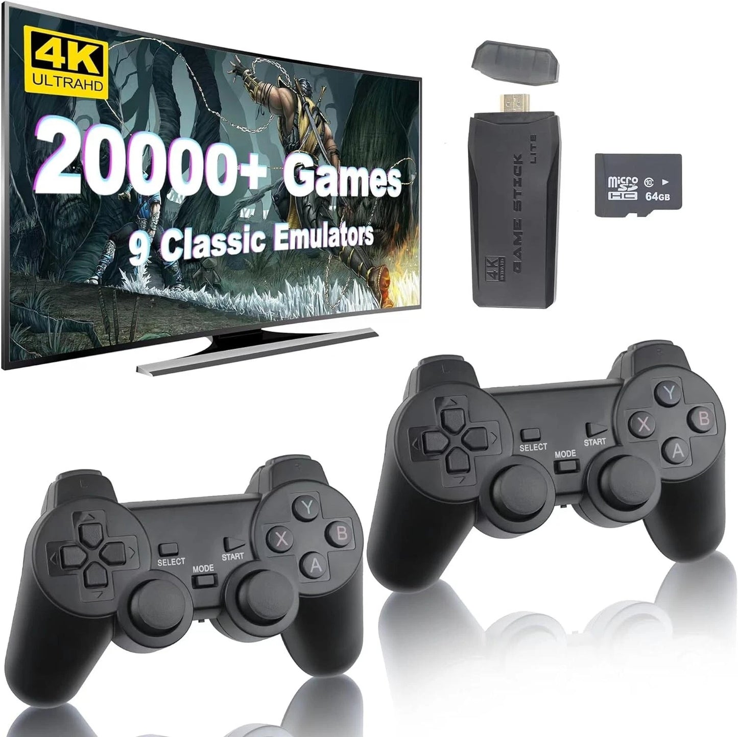 Wireless 20000+ 4K HDMI TV Video Game Stick Retro Gaming Console w/ 2 Controller