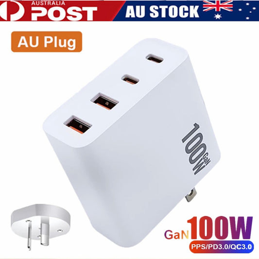 GaN 100W Wall Charger Quick Charging QC PD Type C 4 USB Power Adapter AU Plug 354540640035
