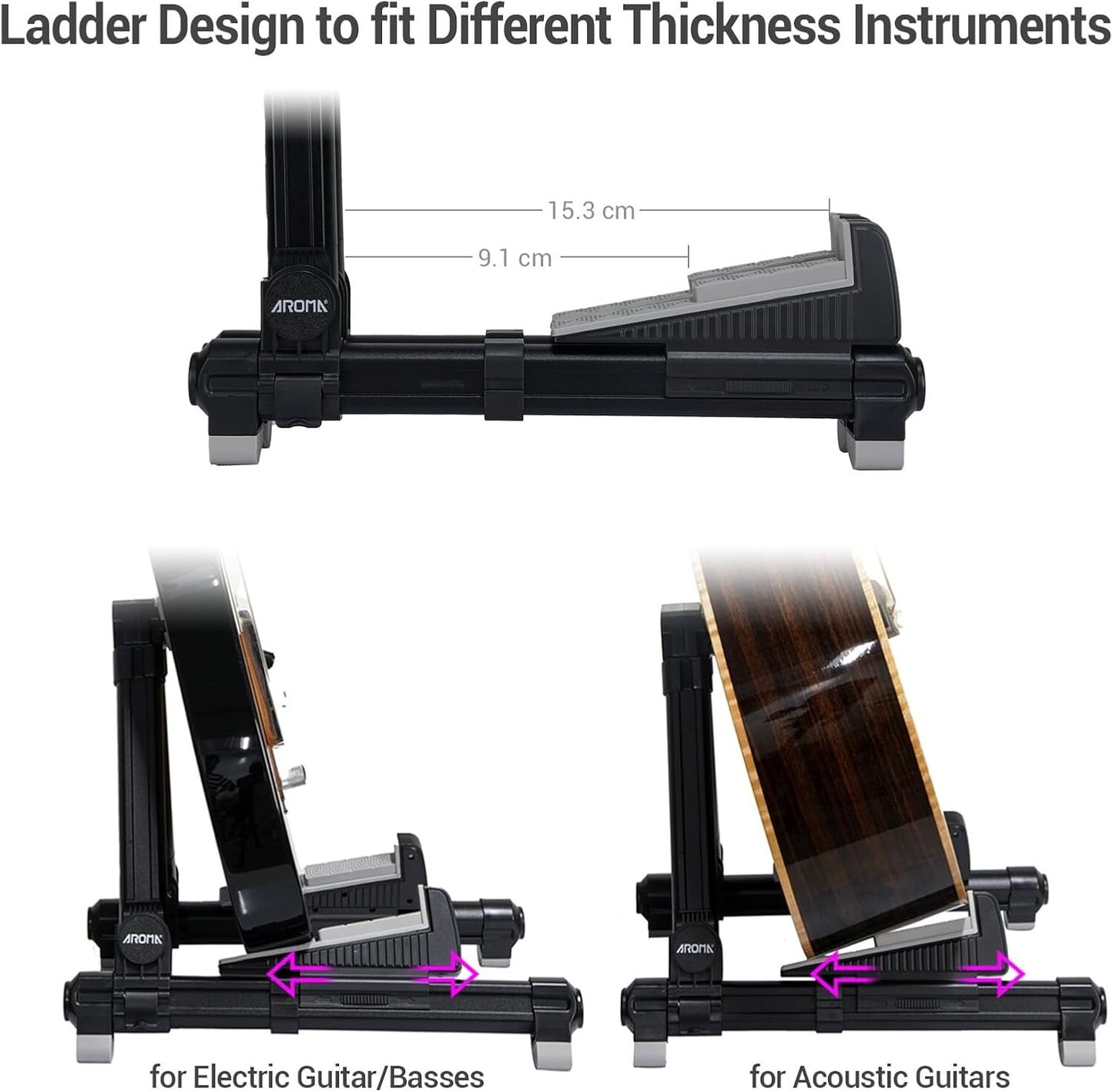 Guitar Stand - Foldable Aluminum Floor Stand Adjustable for All Types of Guitars 356565053190