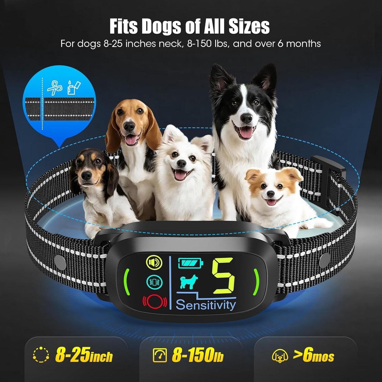 Anti Bark Dog Collar Auto Stop Barking Training Collar Obedience Rechargeable 356861004177
