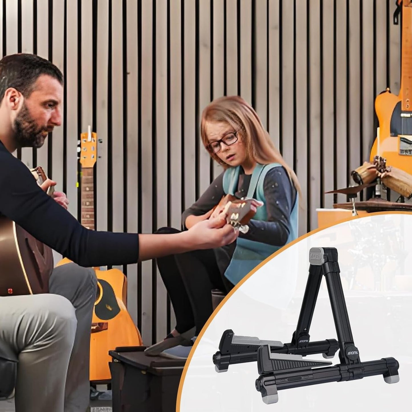 Guitar Stand - Foldable Aluminum Floor Stand Adjustable for All Types of Guitars 356565053190