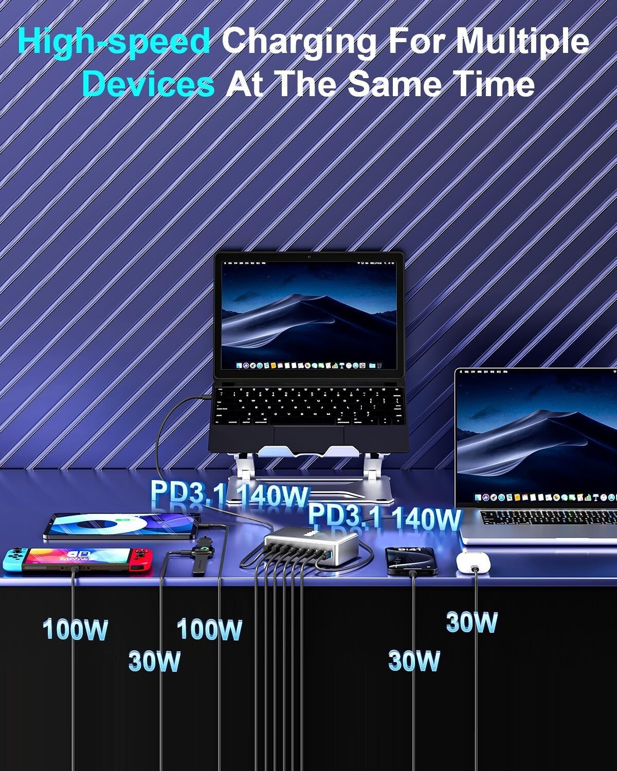 600W GaN Fast Charging Station – USB-C PD Desktop Charger for iPhone & Laptops 356689660773