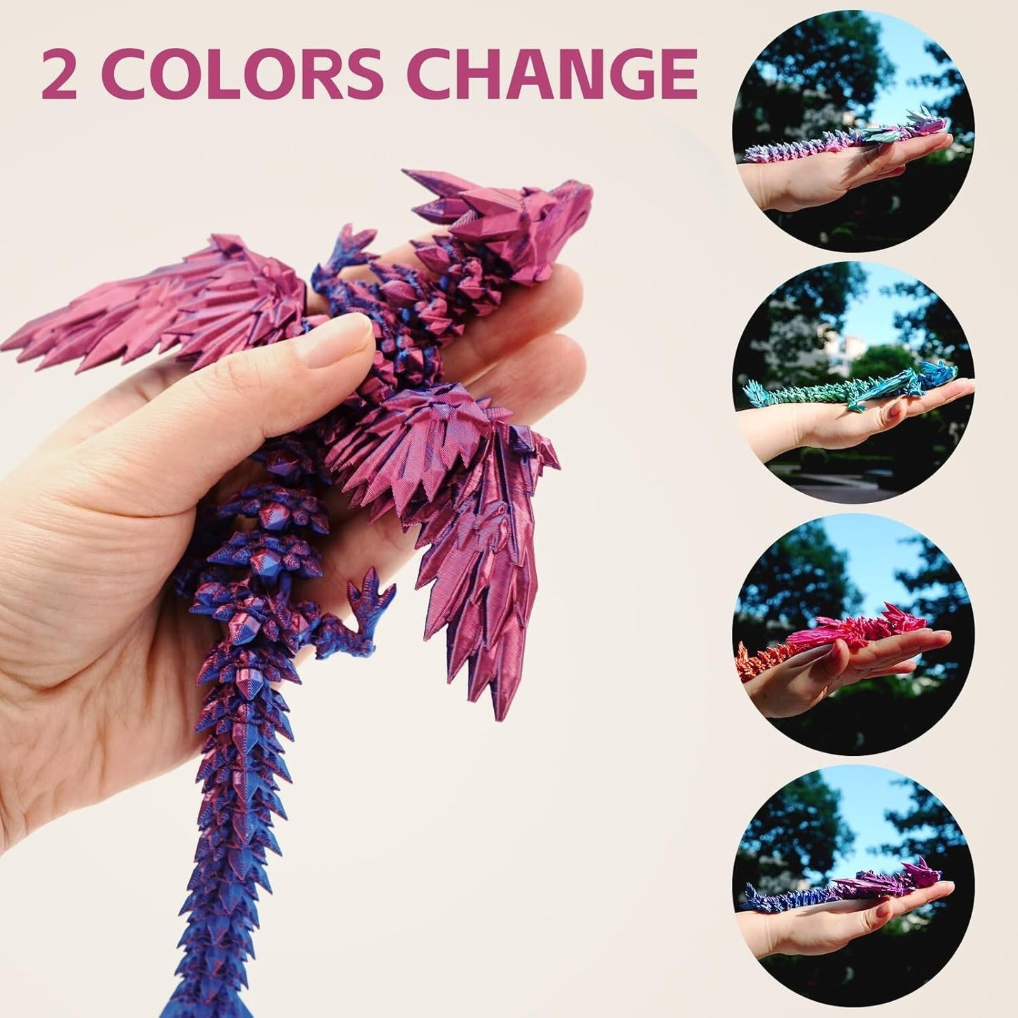 2pcs 3D Printed Winged Dragon, Scale Flexible Dragon Fidget Toys Birthday Gifts 365246610203