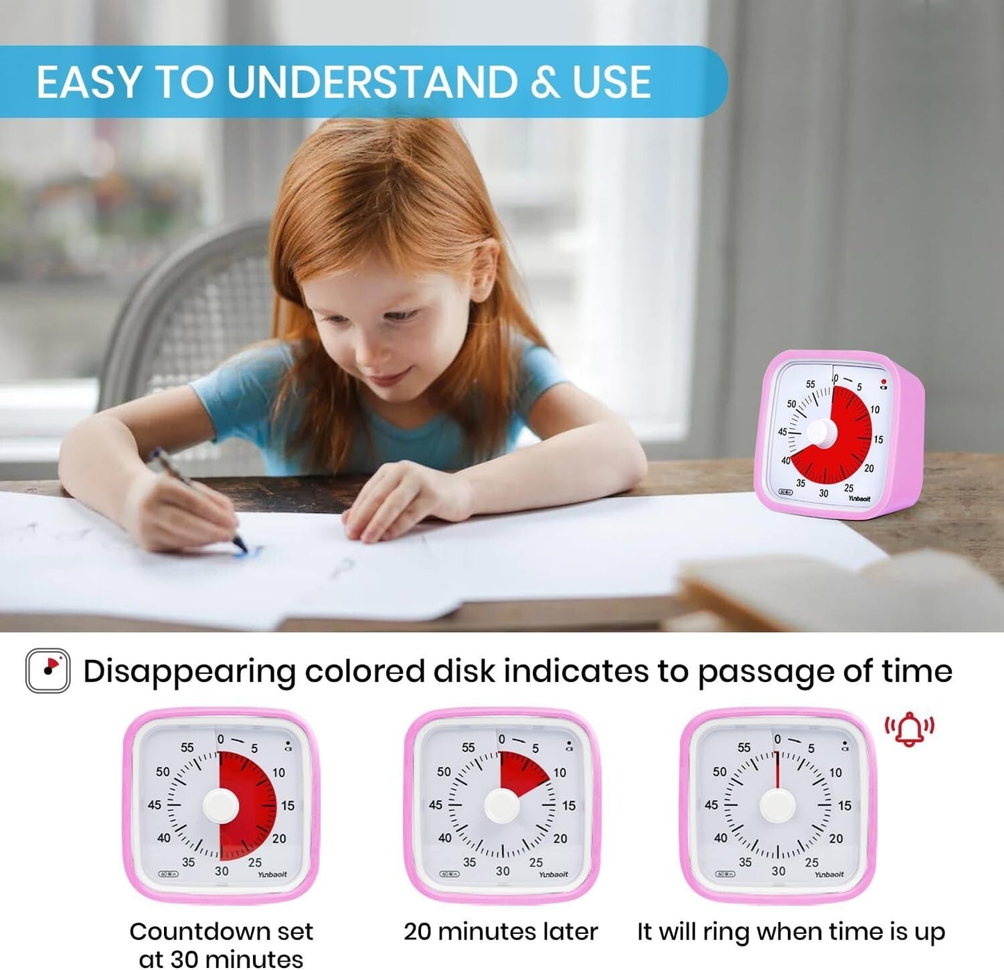 Pink-Yunbaoit Visual Timer,Silent Countdown Clock, Time Management Tool 355519516925