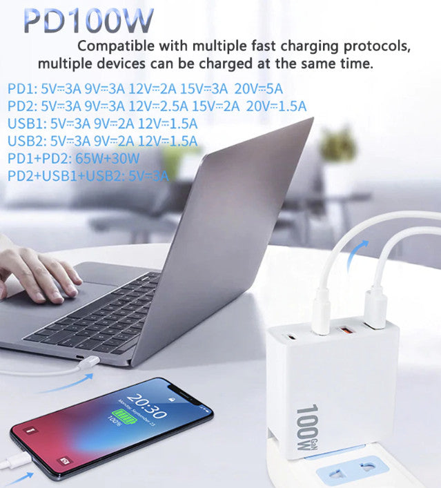 GaN 100W Wall Charger Quick Charging QC PD Type C 4 USB Power Adapter AU Plug 354540640035