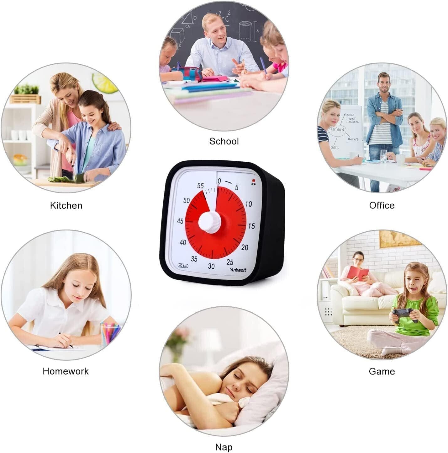 Black -Yunbaoit Visual Timer,Silent Countdown Clock, Time Management Tool 355519508439