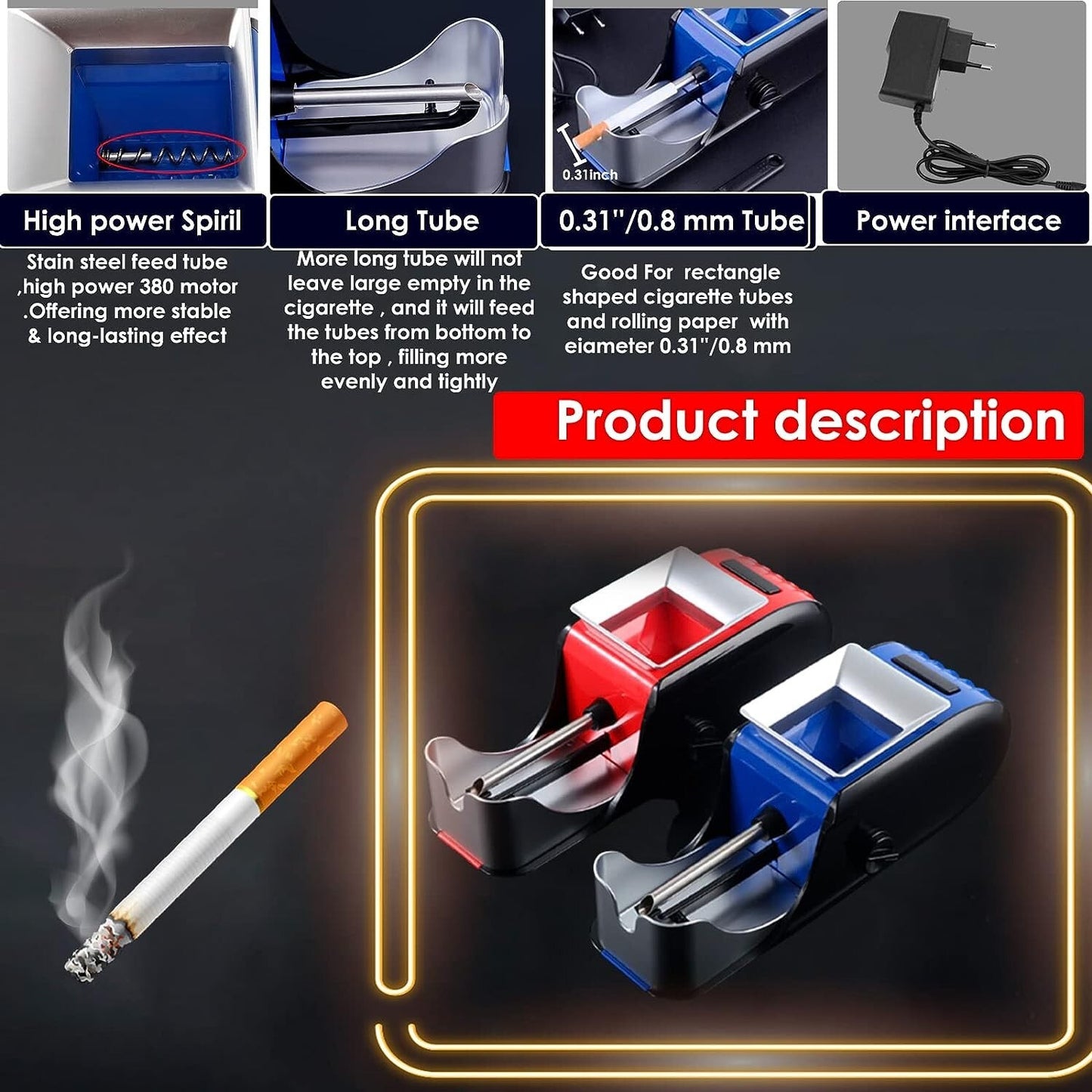 Automatic Cigarette Machine Rolling Tobacco Electric Maker Roller Injector Tube 354956969257