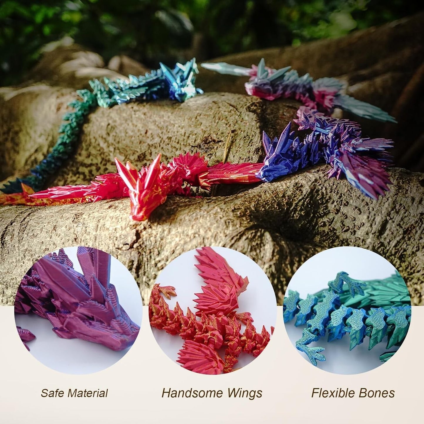 2pcs 3D Printed Winged Dragon, Scale Flexible Dragon Fidget Toys Birthday Gifts 365246610203
