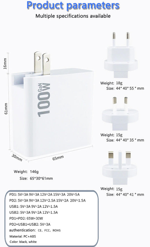 GaN 100W Wall Charger Quick Charging QC PD Type C 4 USB Power Adapter AU Plug 354540640035