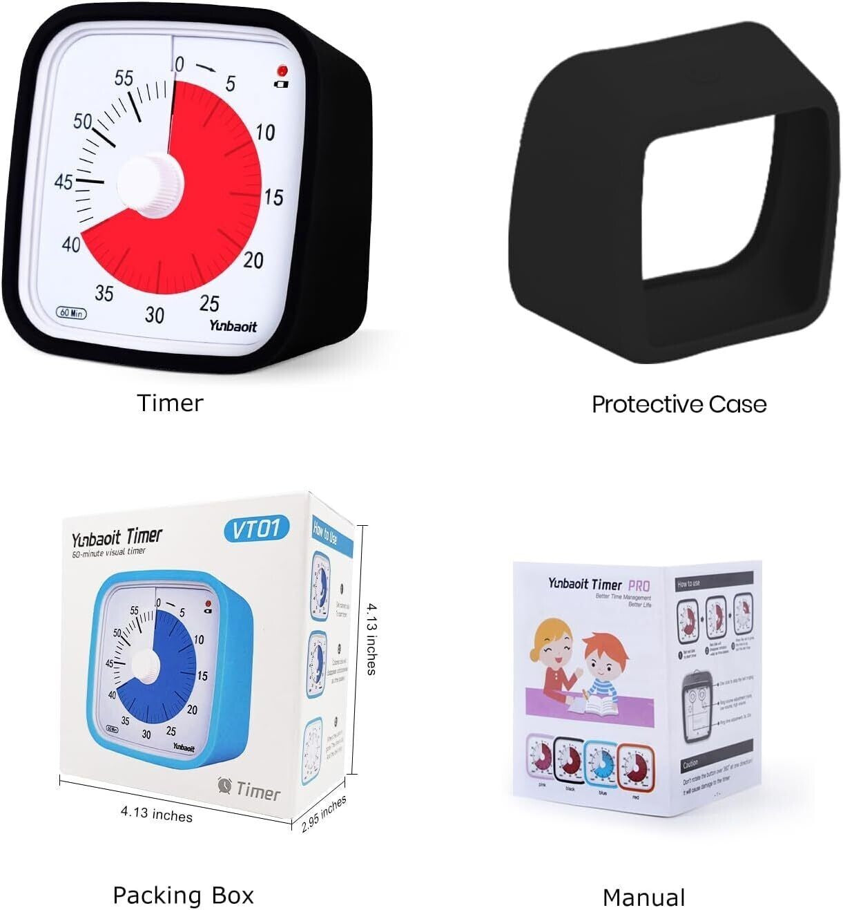 Black -Yunbaoit Visual Timer,Silent Countdown Clock, Time Management Tool 355519508439