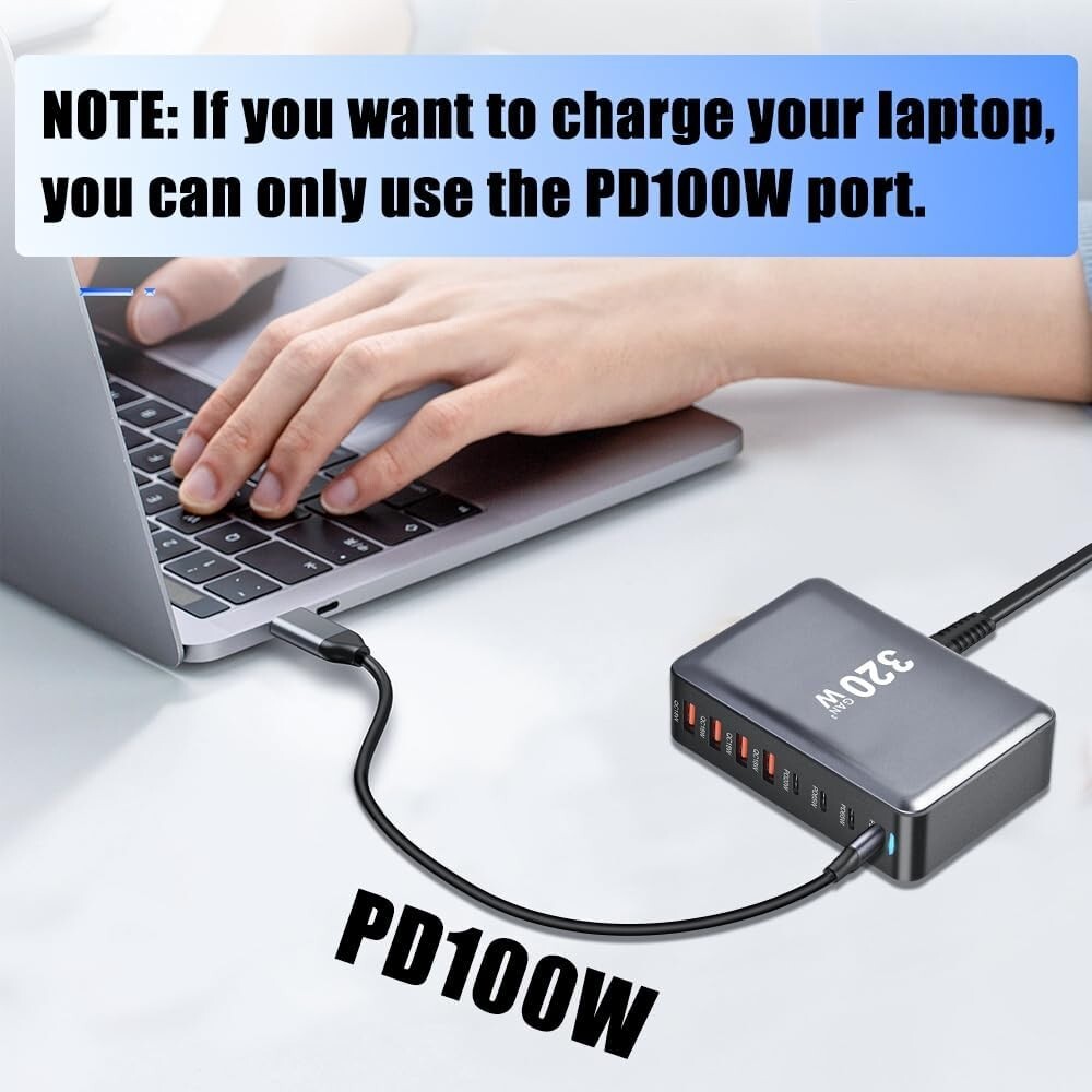 320W GaN III 8 Ports USB C Fast Charging Station Hub Block Portable Wall Charger 355988886812