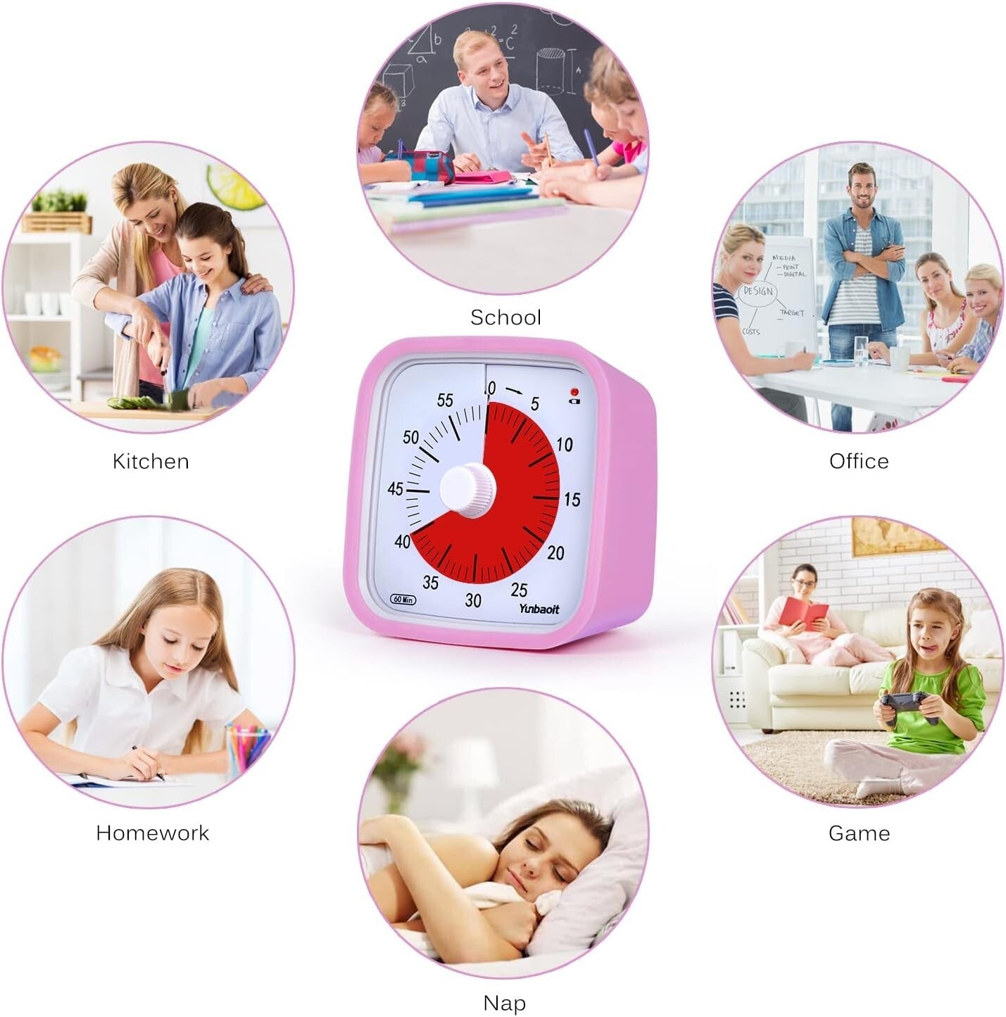 Pink-Yunbaoit Visual Timer,Silent Countdown Clock, Time Management Tool 355519516925