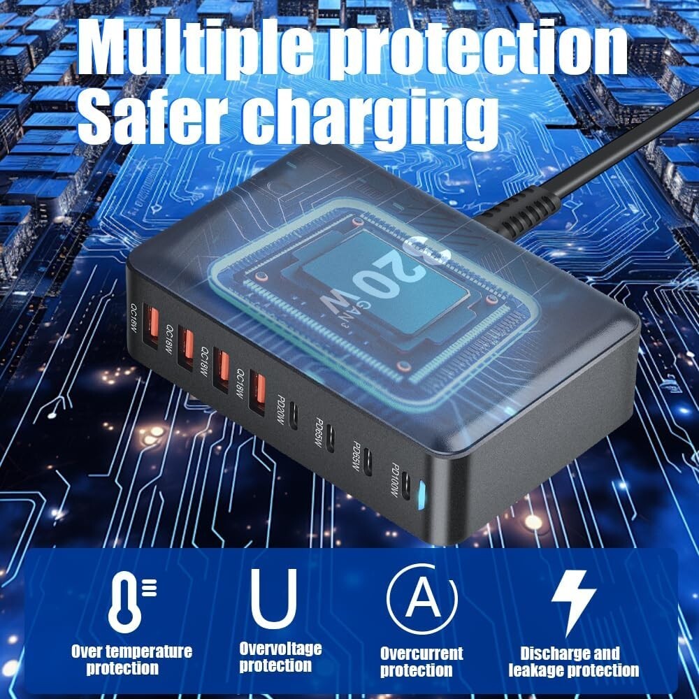 320W GaN III 8 Ports USB C Fast Charging Station Hub Block Portable Wall Charger 355988886812